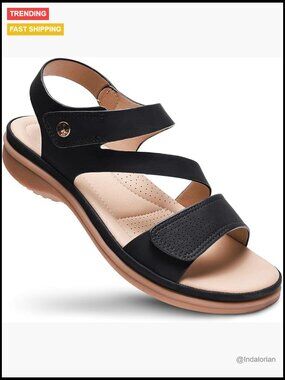 Arch Support Flat Sandals with PU Leather Upper for Women